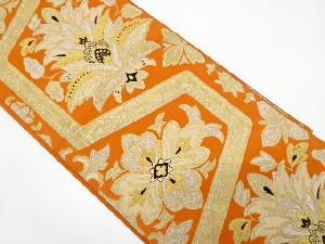 アンティーク　幾何学に花更紗模様織り出し袋帯（材料）